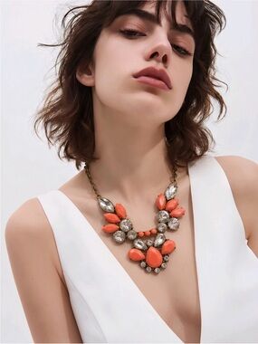 J. Crew Coral and Gold Statement Bib Necklace